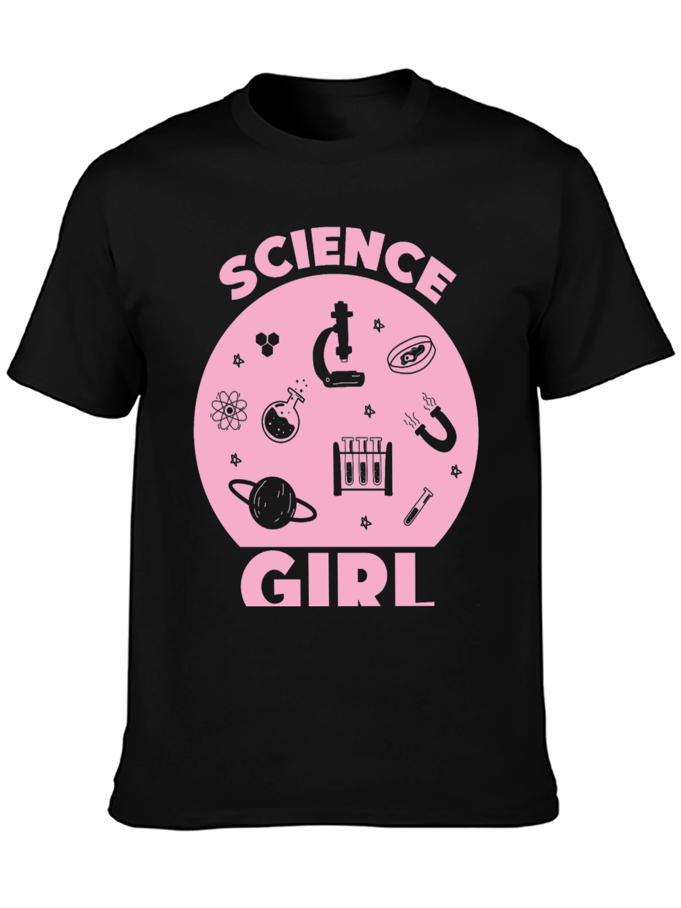 Science Girl Graphic Tee - Pink Design on Black