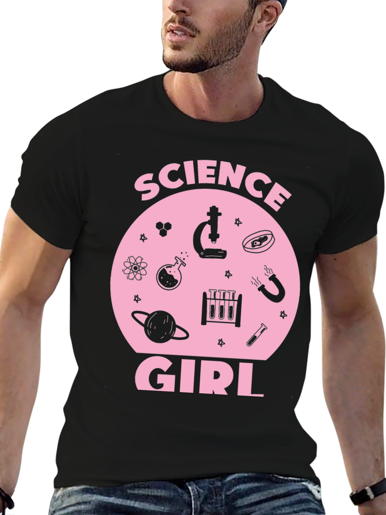 Science Girl Graphic Tee - Pink Design on Black