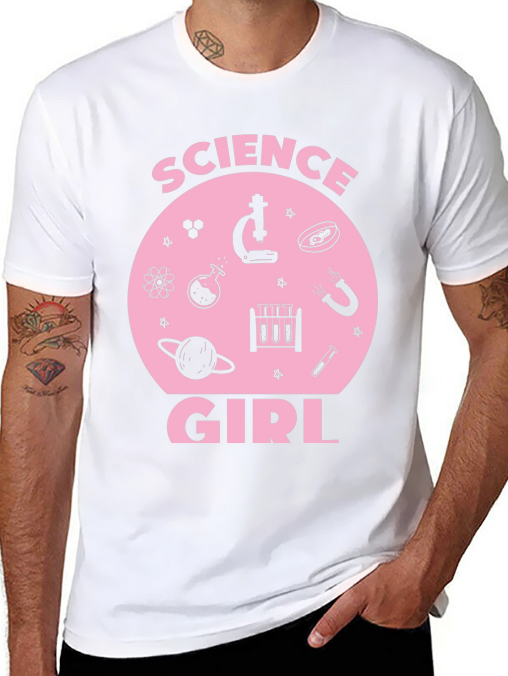 Science Girl Graphic Tee - Pink Design on Black