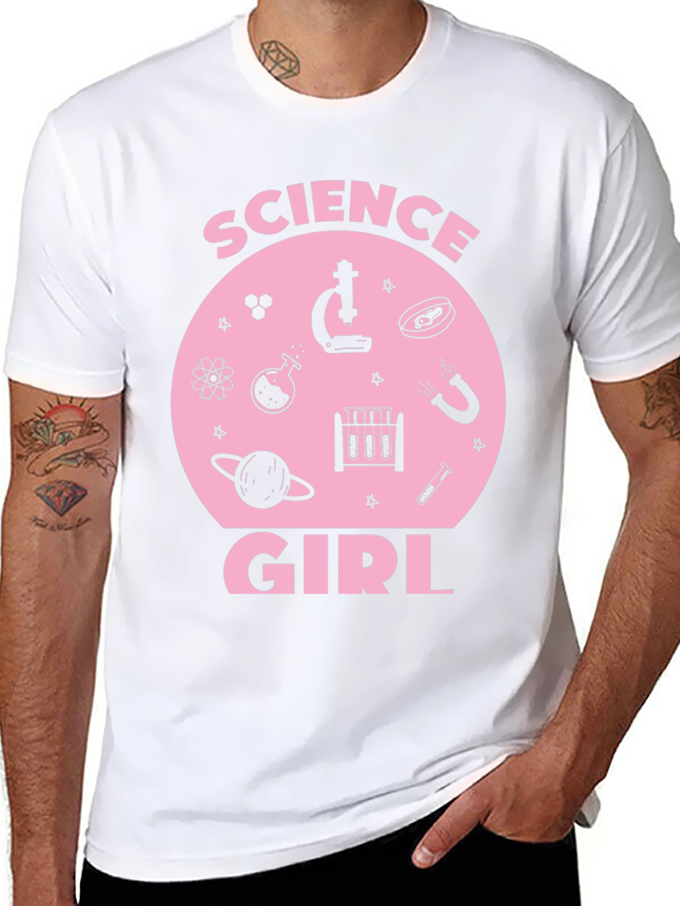Science Girl Graphic Tee - Pink Design on Black