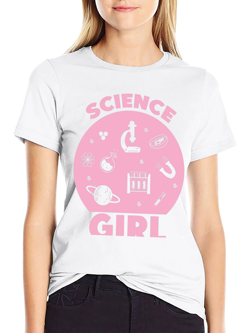 Science Girl Graphic Tee - Pink Design on Black