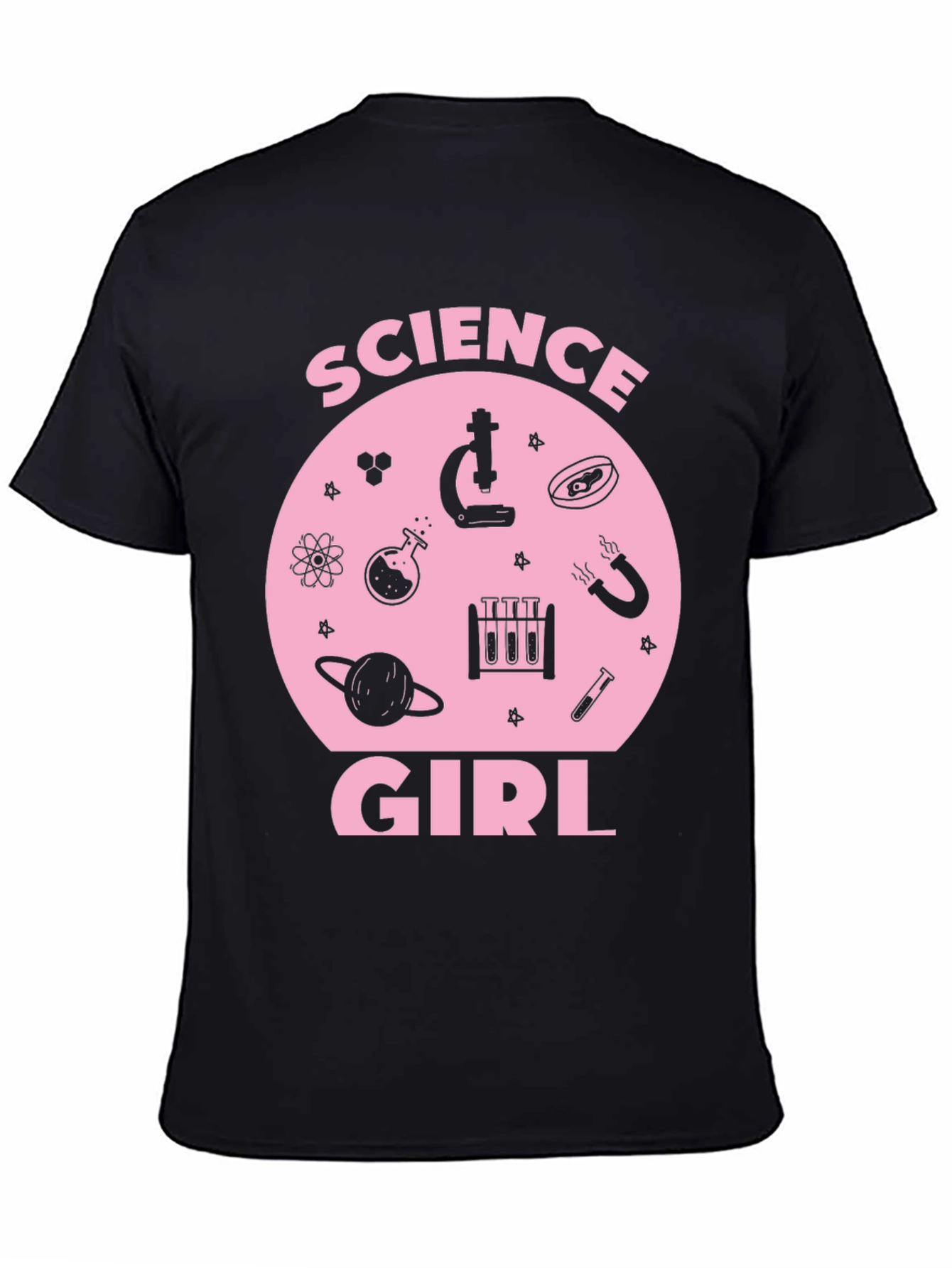 Science Girl Graphic Tee - Pink Design on Black
