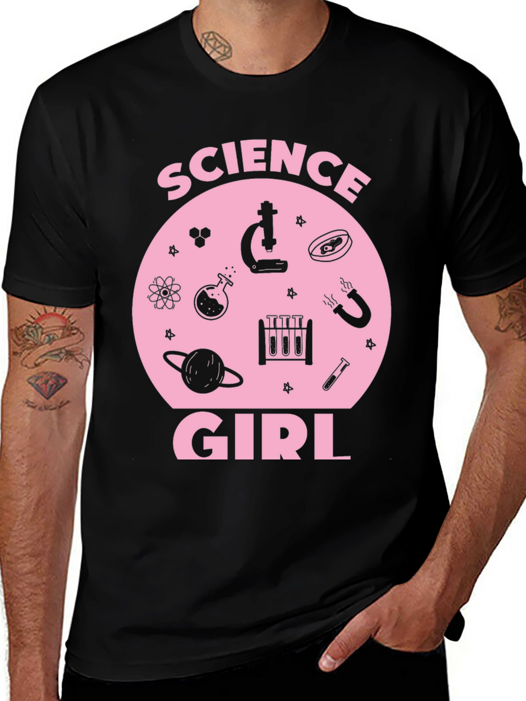 Science Girl Graphic Tee - Pink Design on Black
