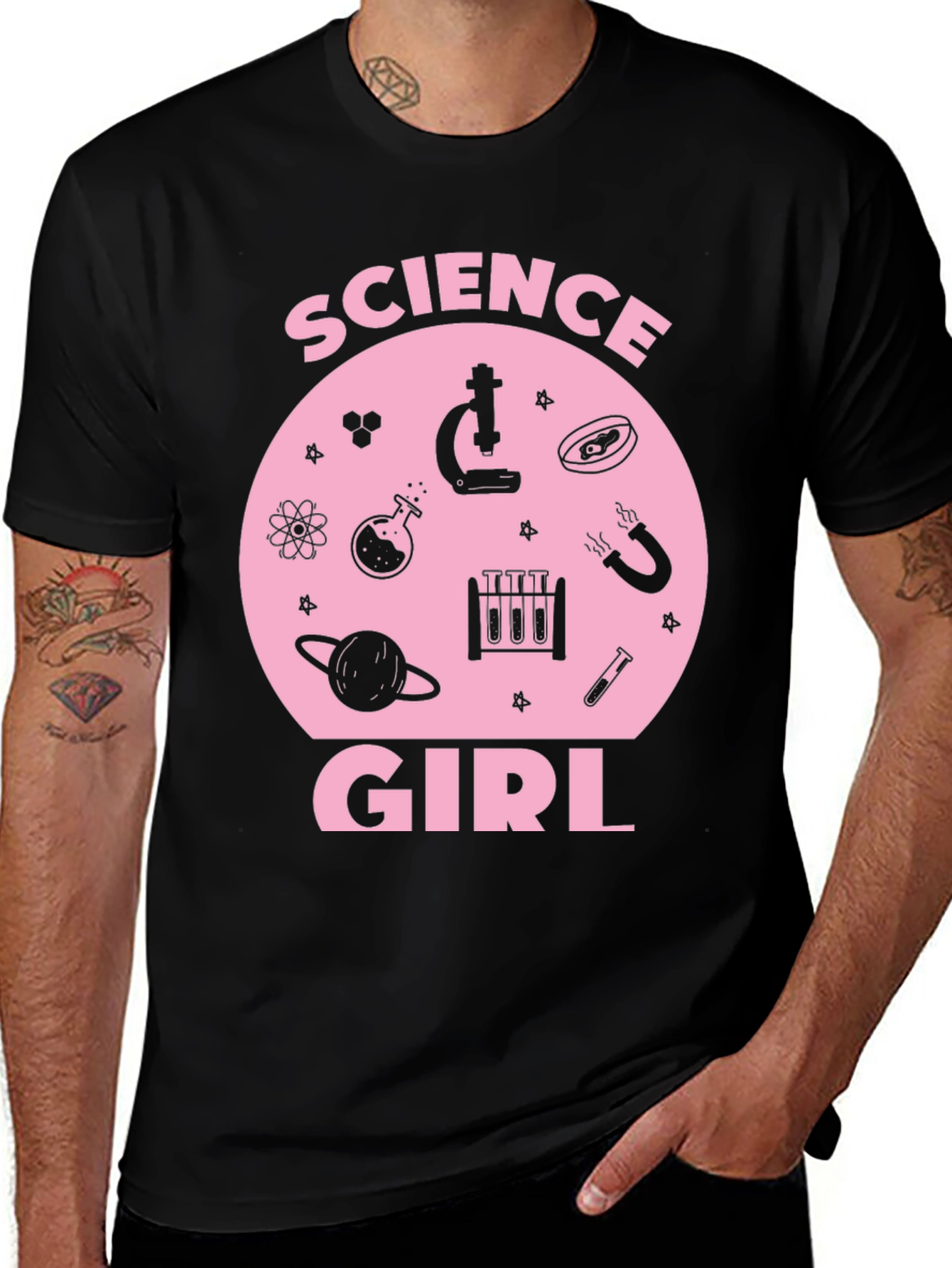 Science Girl Graphic Tee - Pink Design on Black