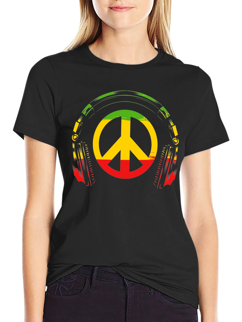 Rasta Peace Sign Headphones Graphic Tee
