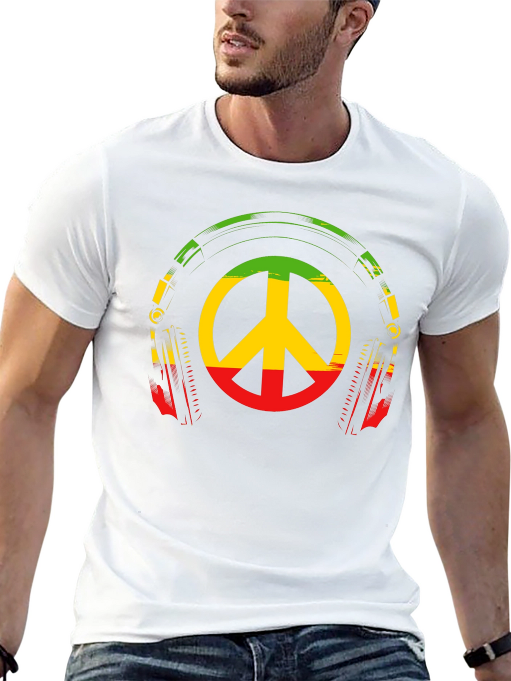Rasta Peace Sign Headphones Graphic Tee