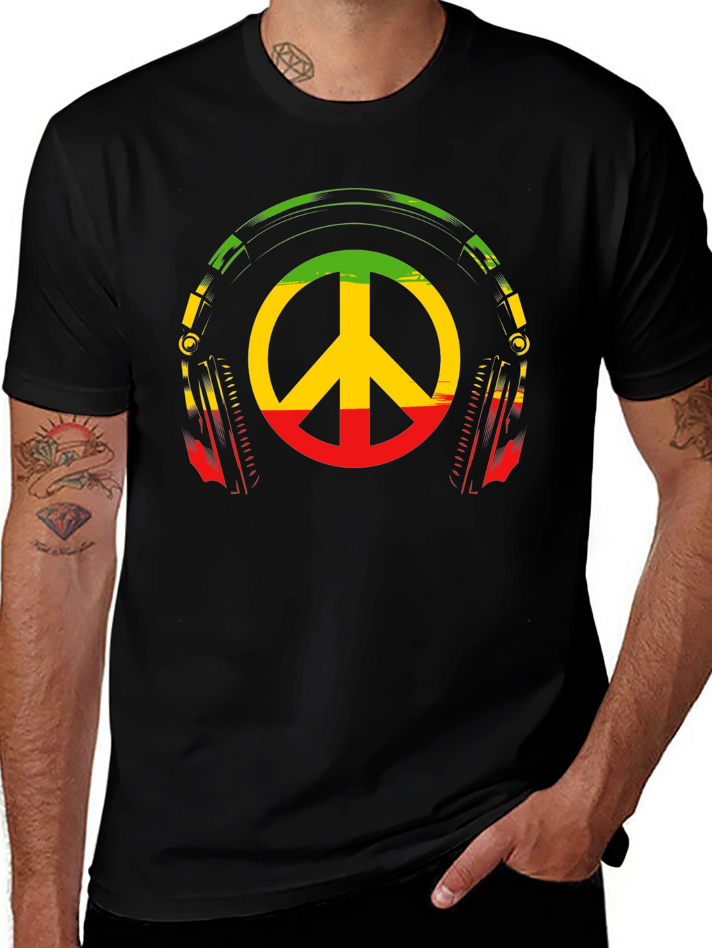 Rasta Peace Sign Headphones Graphic Tee