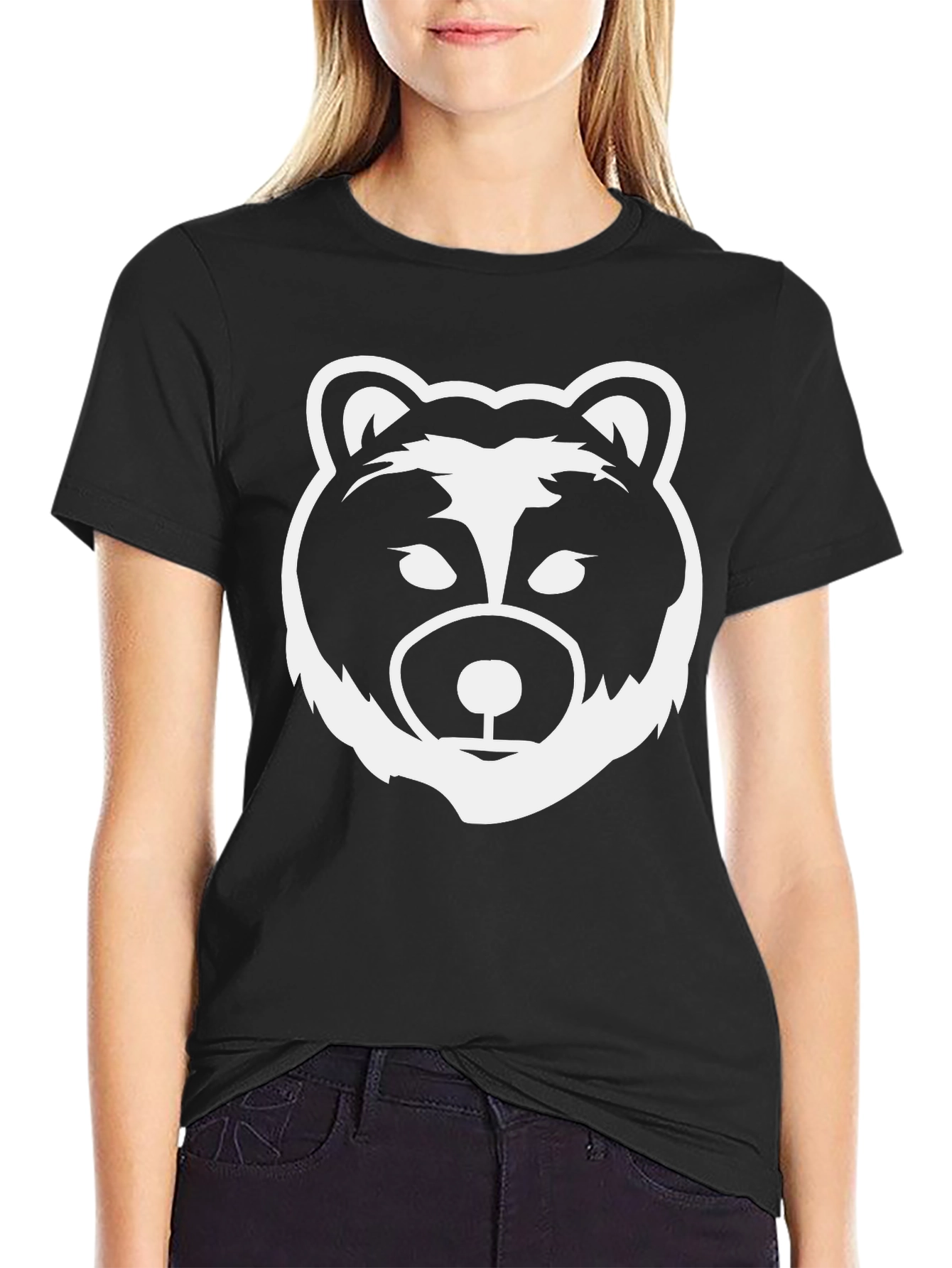 Bear Graphic Print T-Shirt - Black
