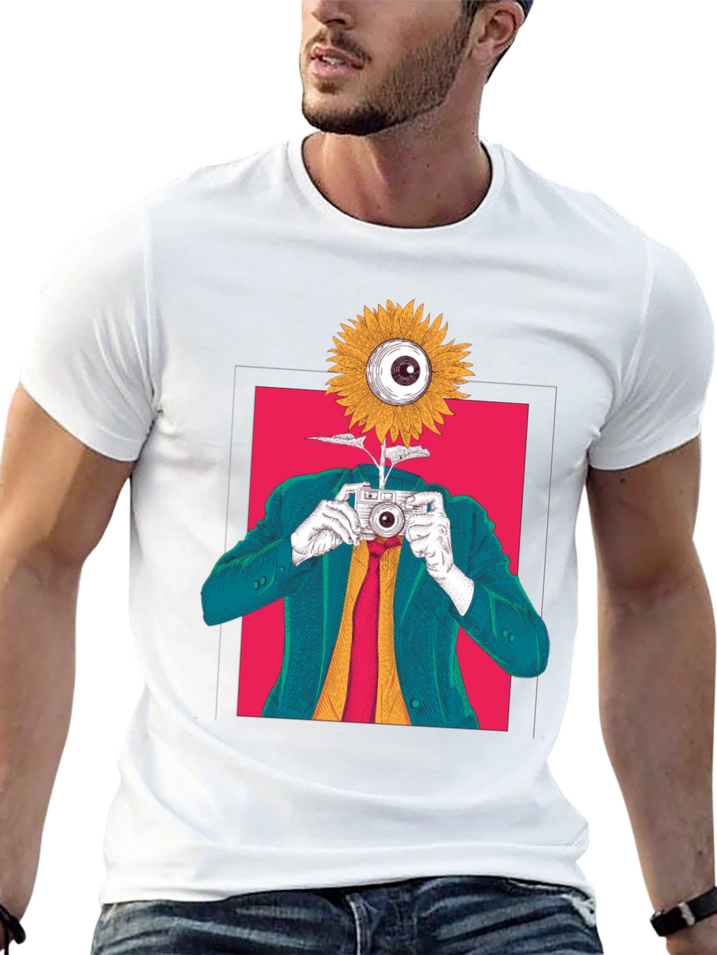 Surreal Sunflower Eye Camera Graphic Tee