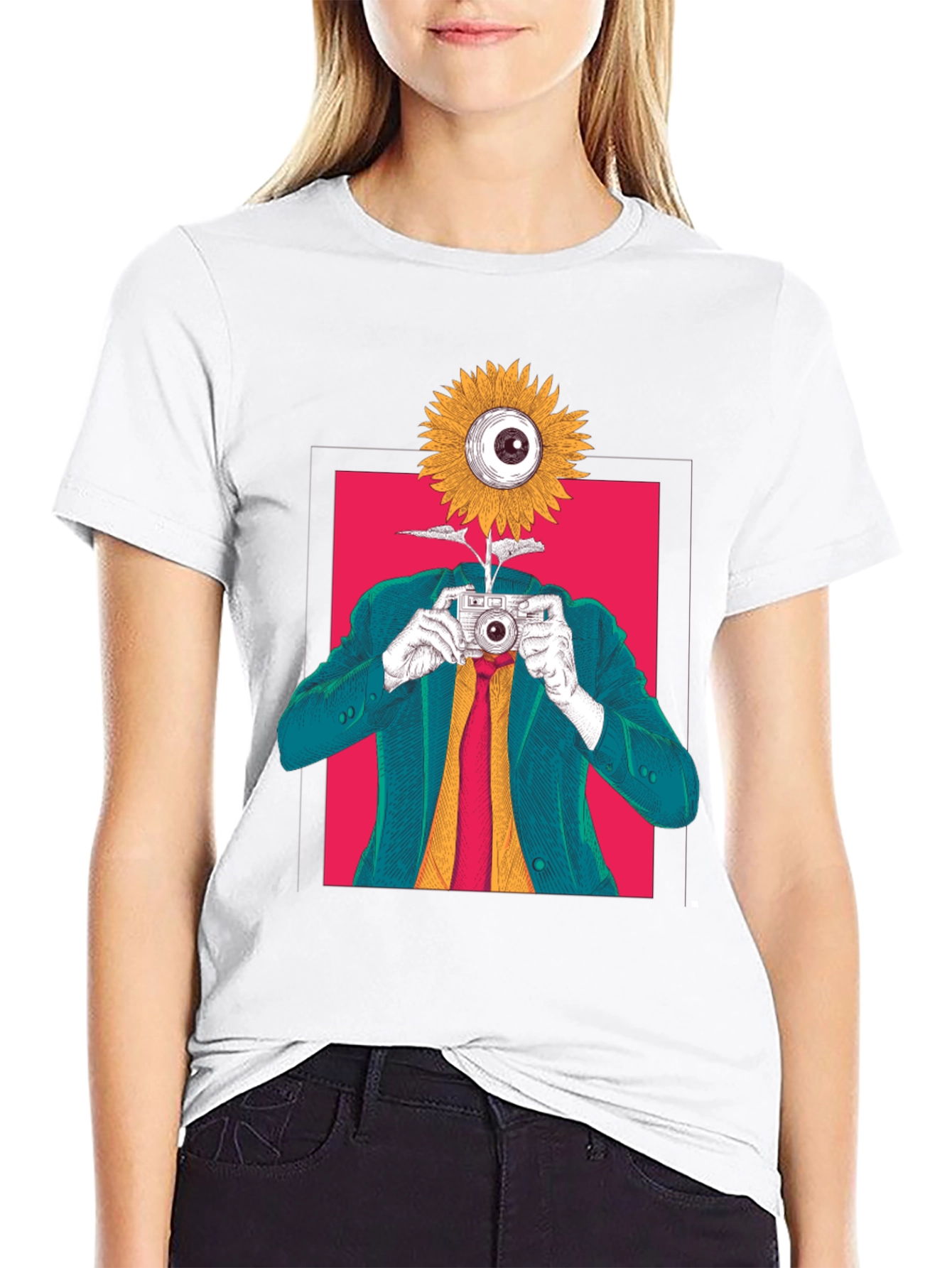 Surreal Sunflower Eye Camera Graphic Tee