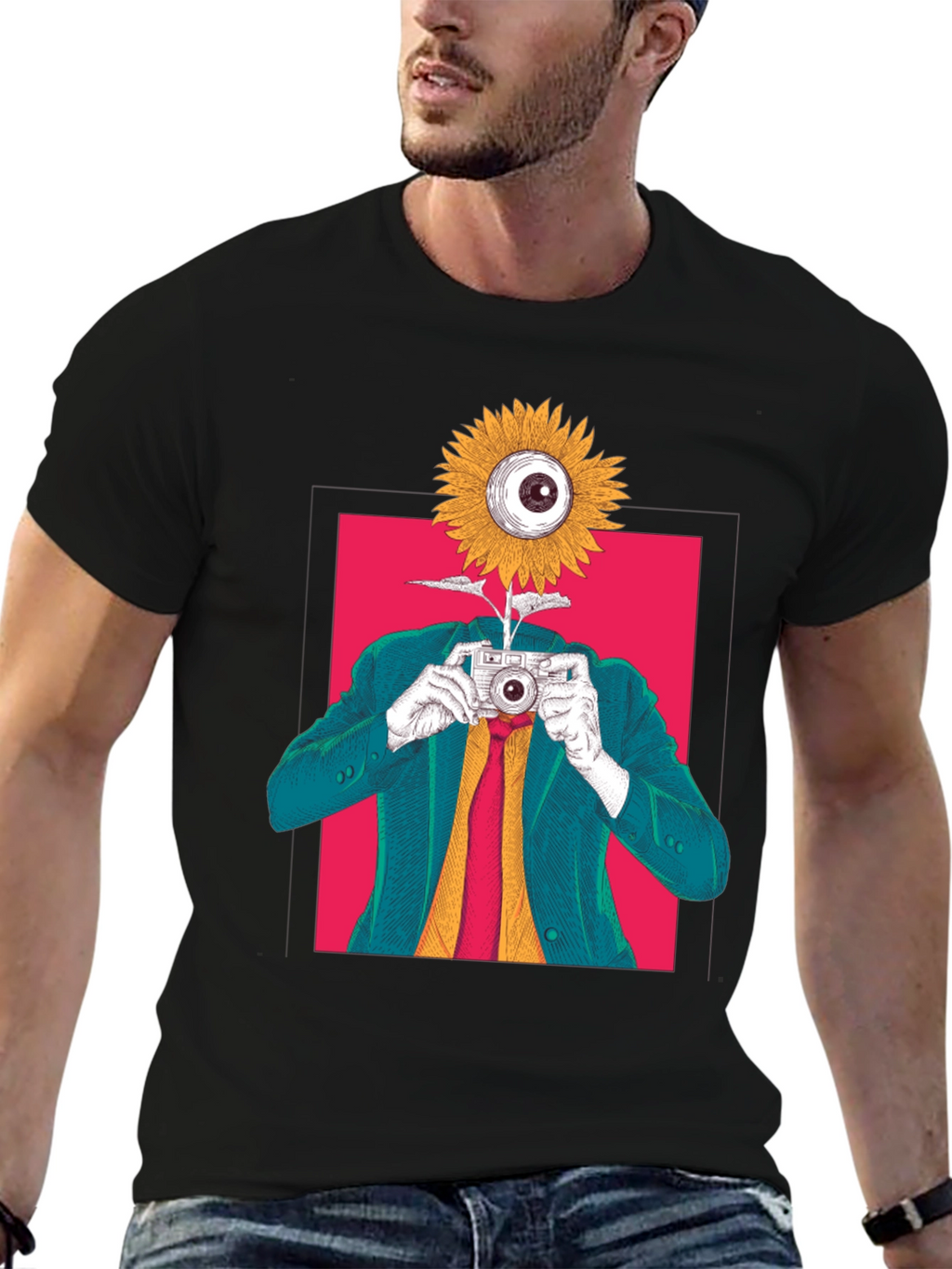 Surreal Sunflower Eye Camera Graphic Tee