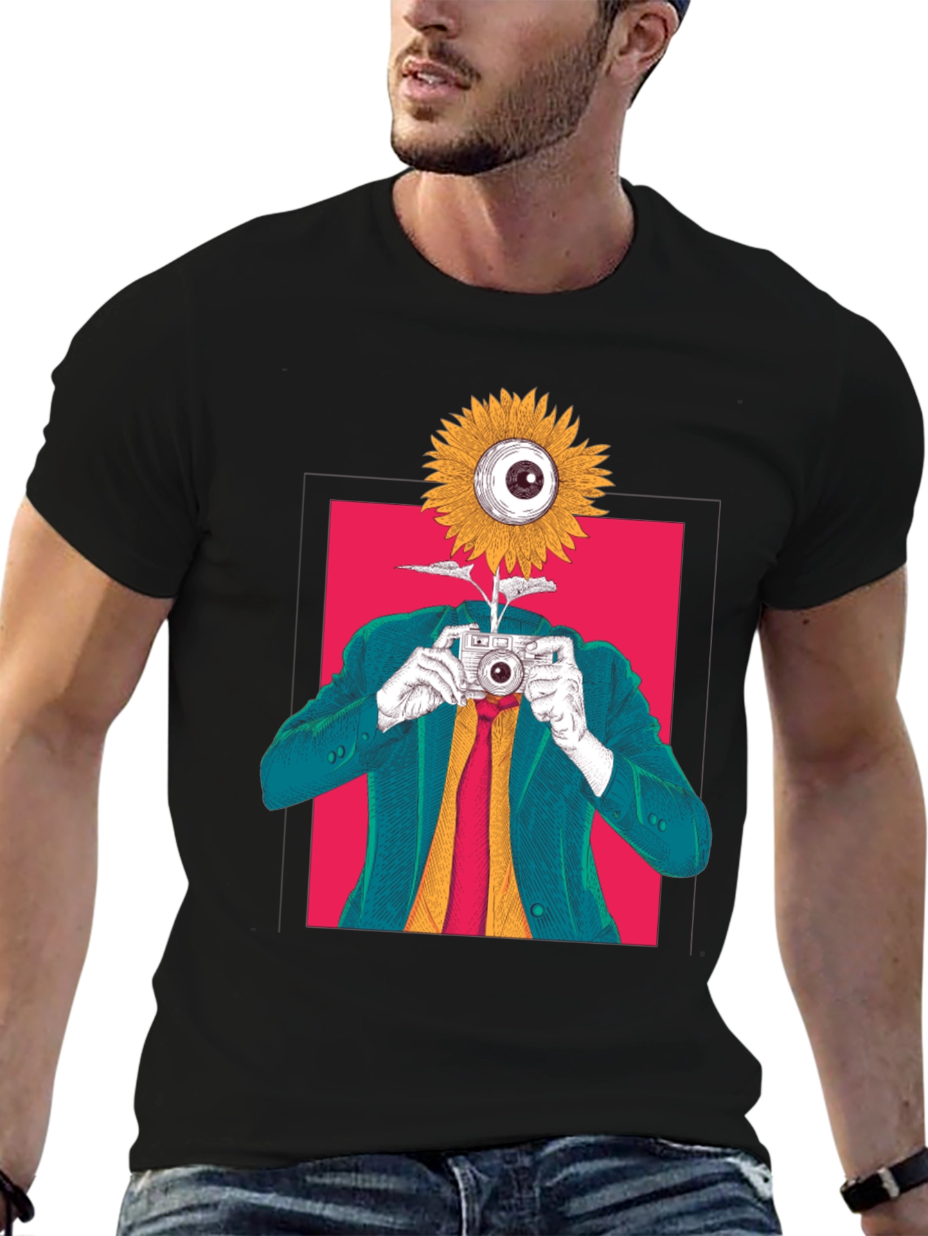 Surreal Sunflower Eye Camera Graphic Tee