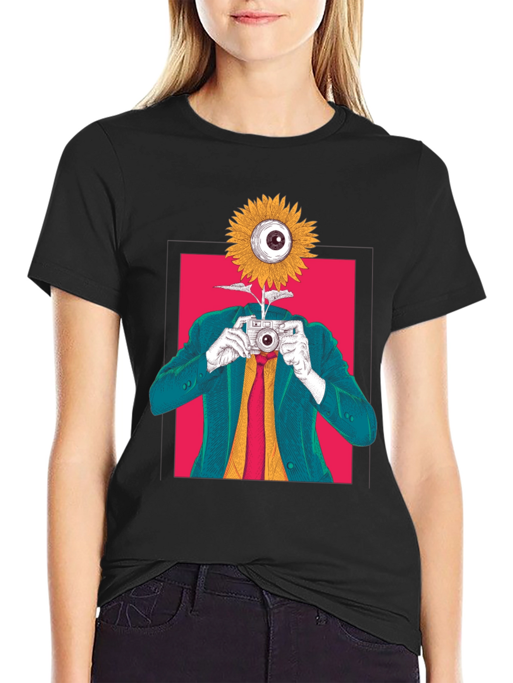 Surreal Sunflower Eye Camera Graphic Tee