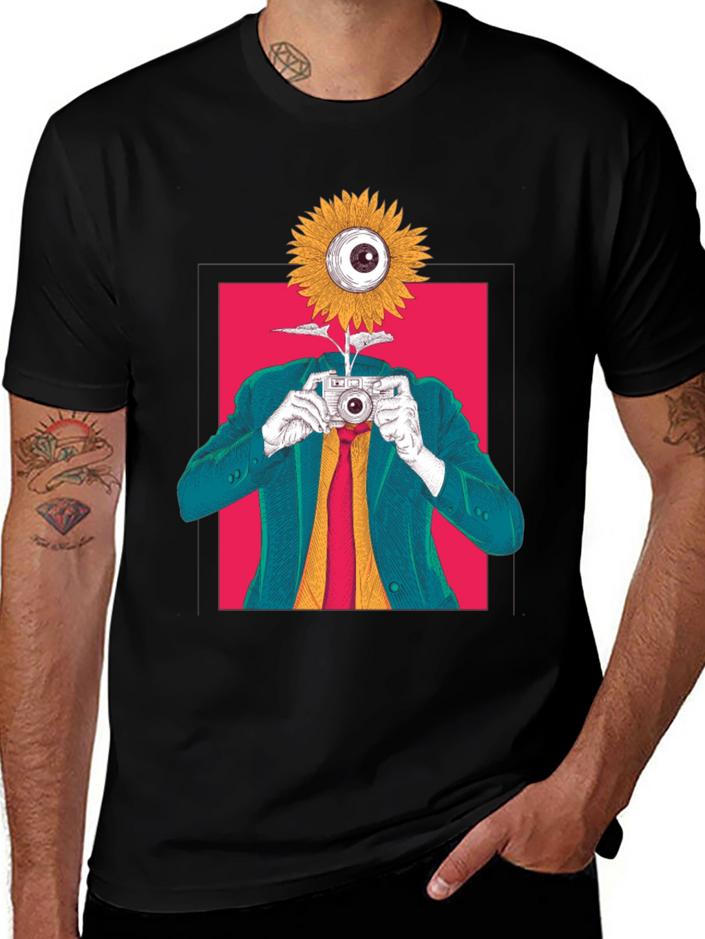 Surreal Sunflower Eye Camera Graphic Tee