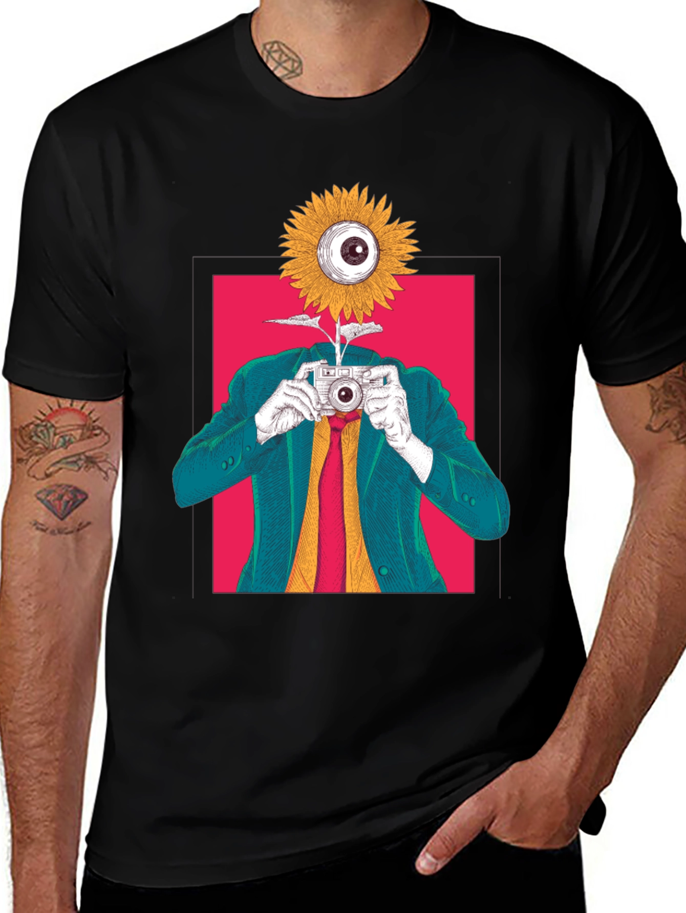 Surreal Sunflower Eye Camera Graphic Tee