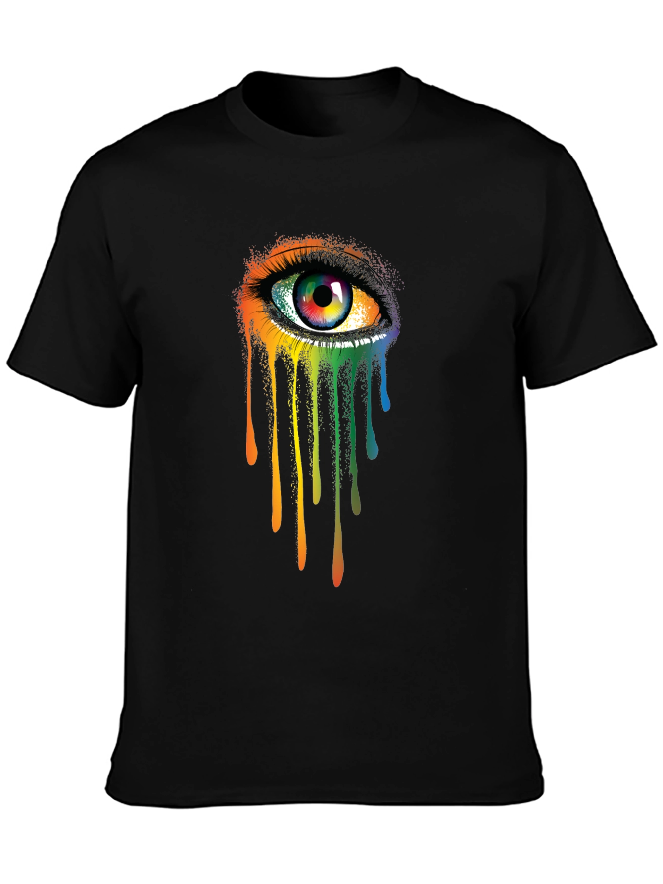 Rainbow Eye Graphic Tee - Artistic Mens Black T-Shirt