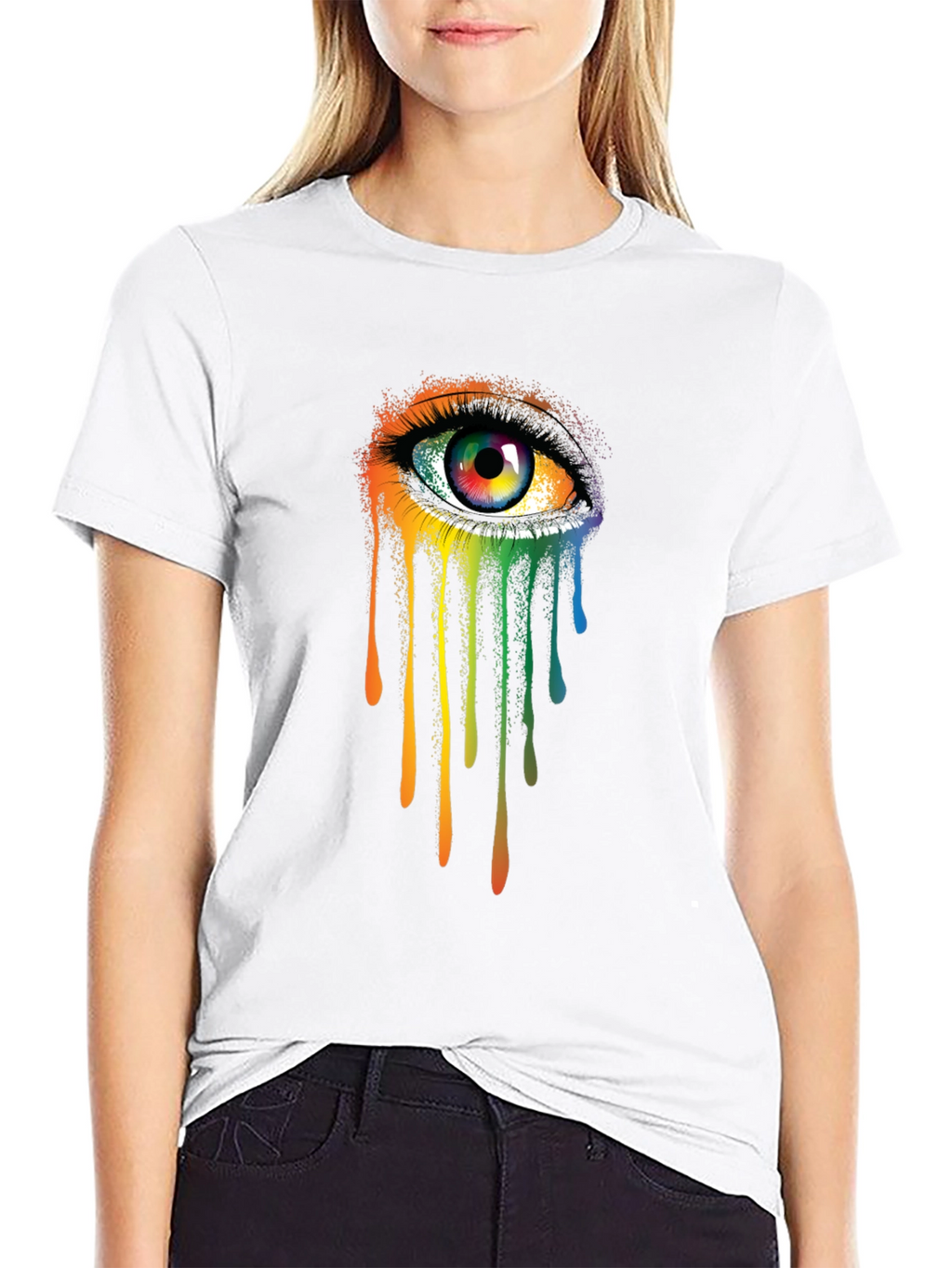 Rainbow Eye Graphic Tee - Artistic Mens Black T-Shirt
