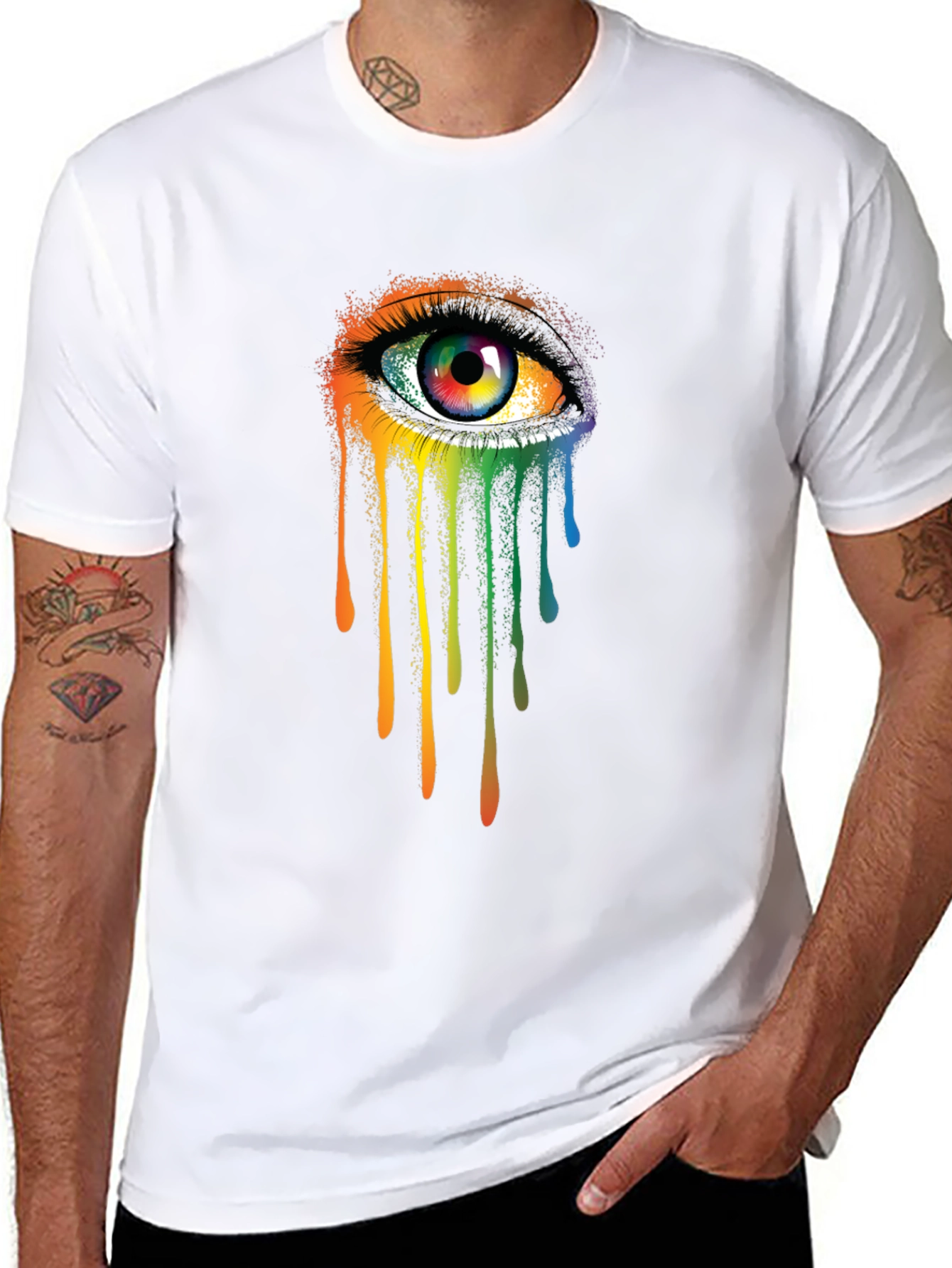 Rainbow Eye Graphic Tee - Artistic Mens Black T-Shirt