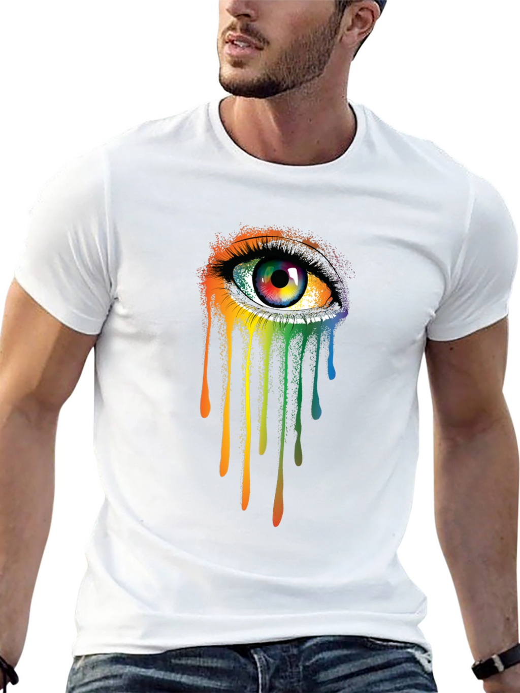 Rainbow Eye Graphic Tee - Artistic Mens Black T-Shirt