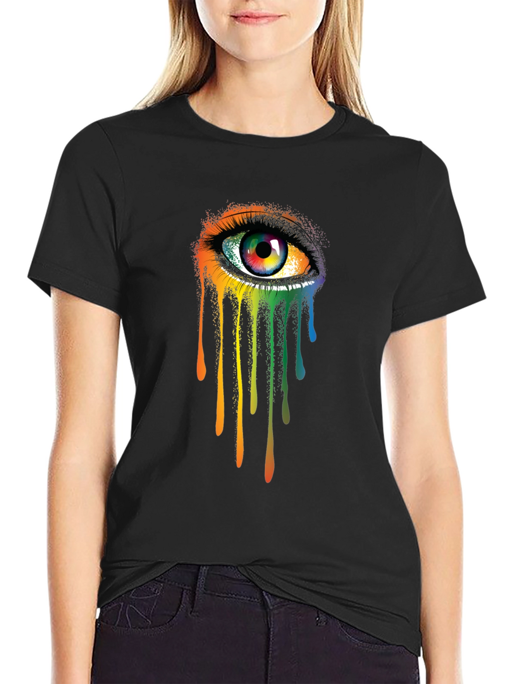 Rainbow Eye Graphic Tee - Artistic Mens Black T-Shirt