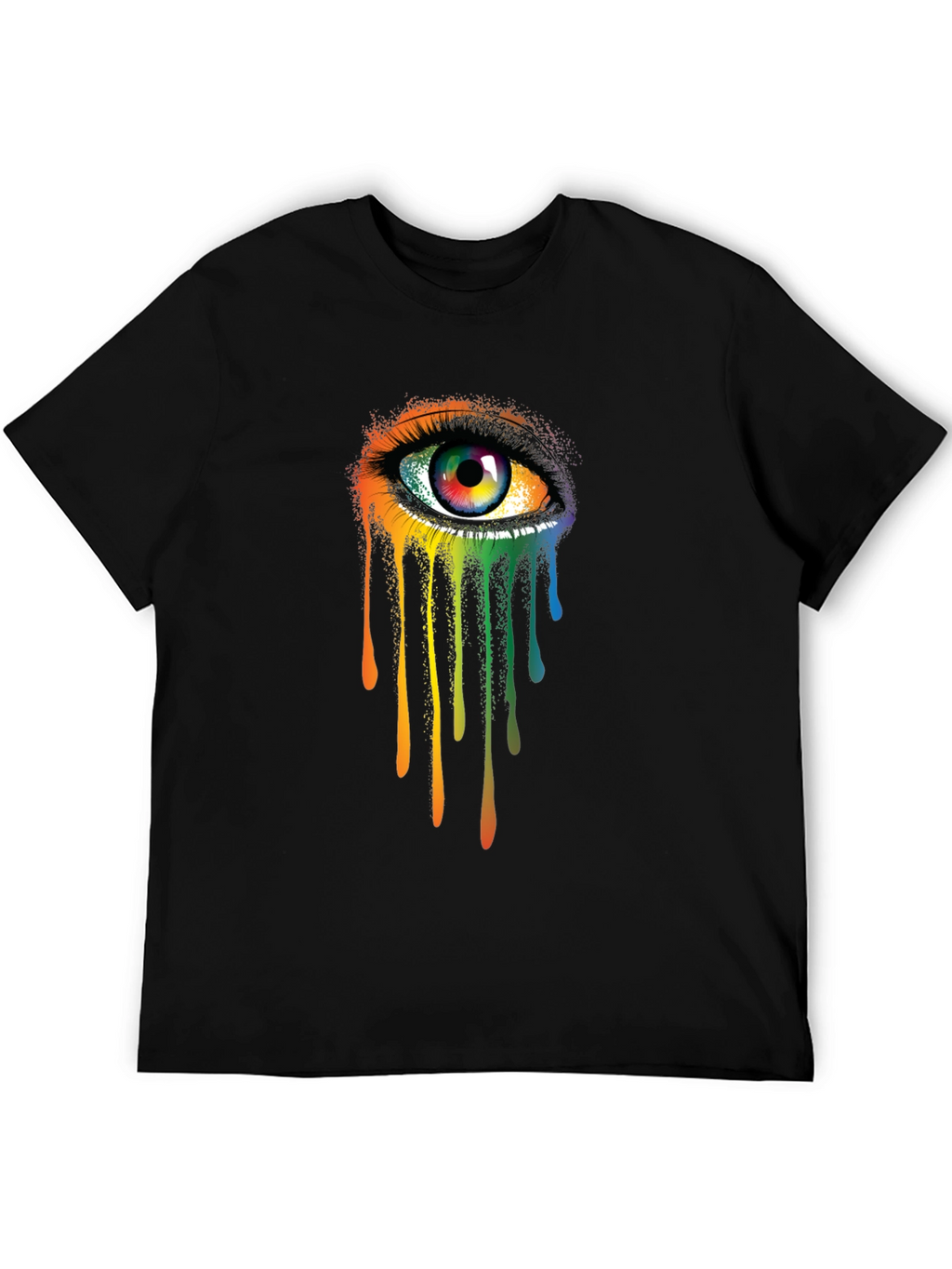Rainbow Eye Graphic Tee - Artistic Mens Black T-Shirt