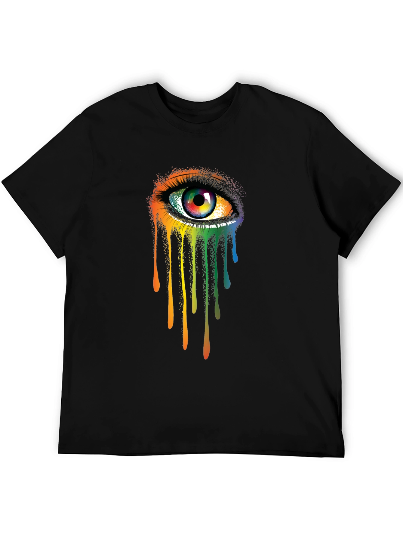 Rainbow Eye Graphic Tee - Artistic Mens Black T-Shirt