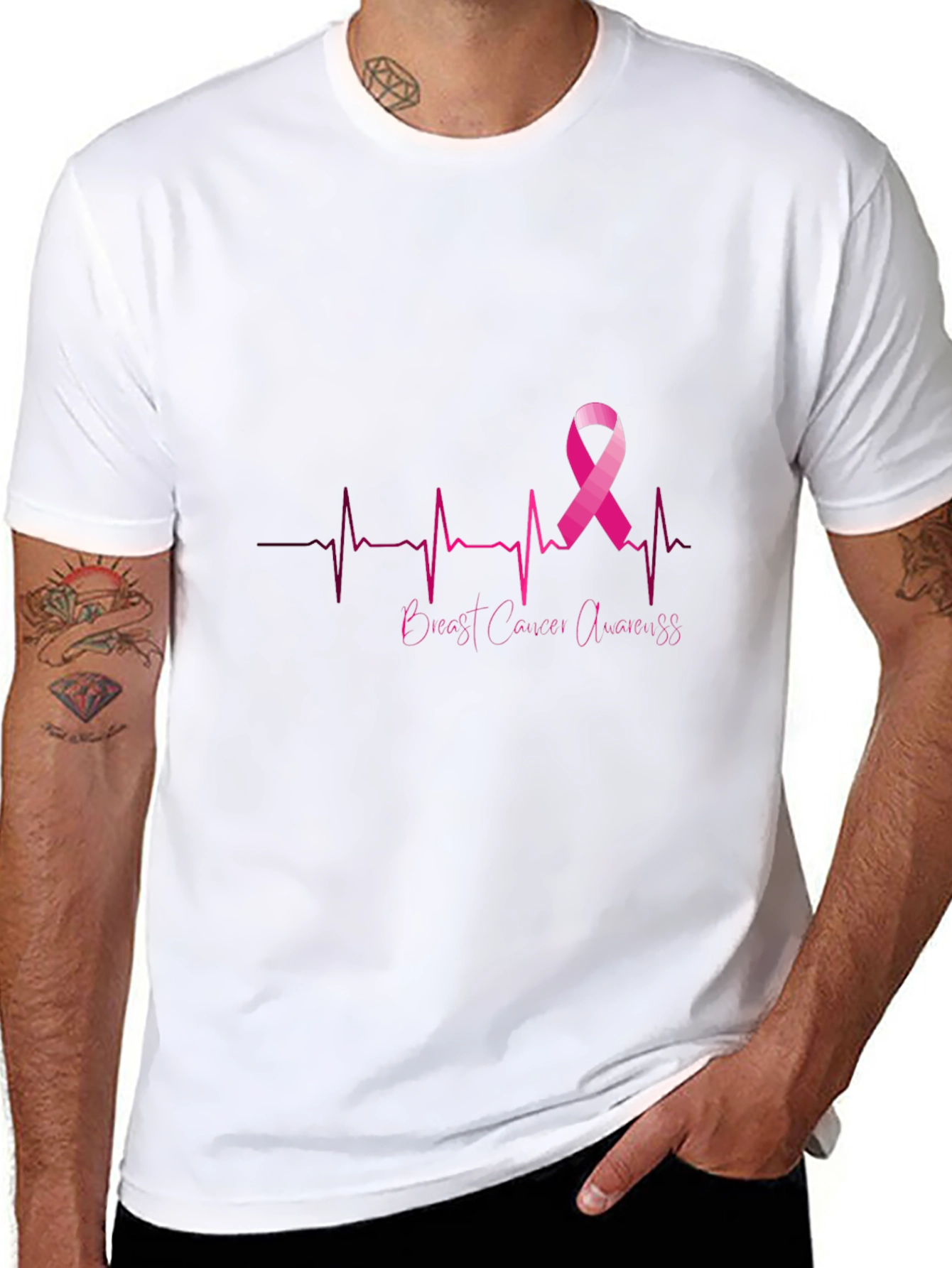 Breast Cancer Awareness Heartbeat Ribbon T-Shirt