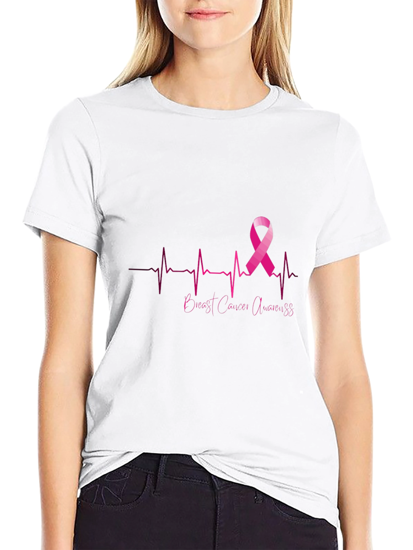 Breast Cancer Awareness Heartbeat Ribbon T-Shirt