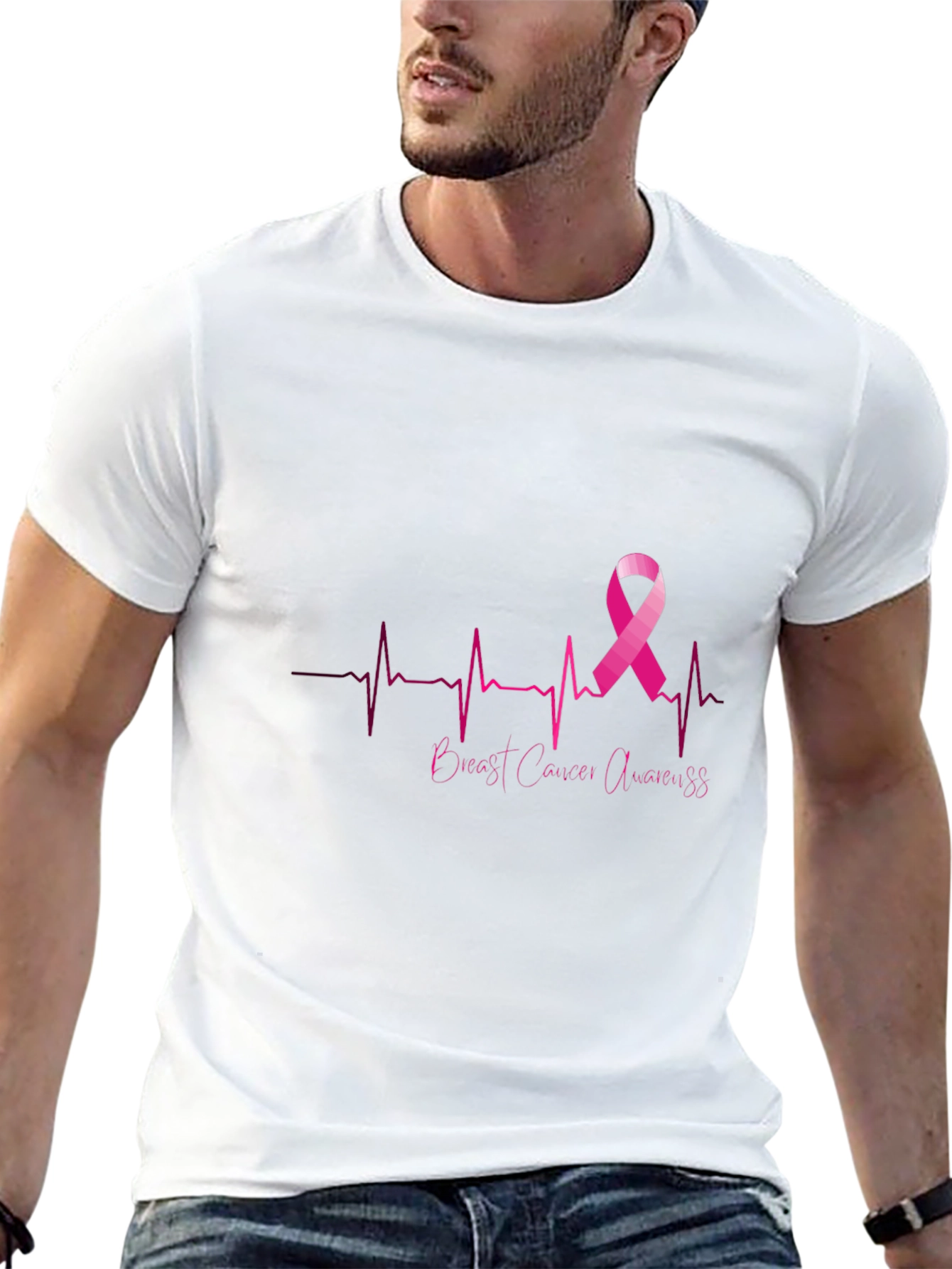 Breast Cancer Awareness Heartbeat Ribbon T-Shirt