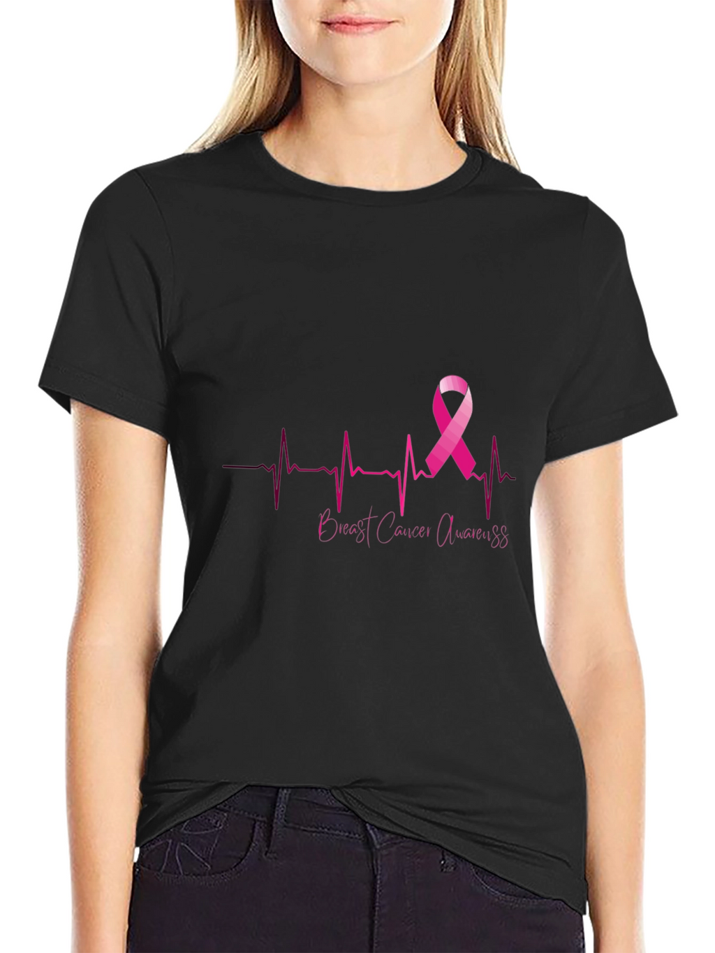 Breast Cancer Awareness Heartbeat Ribbon T-Shirt