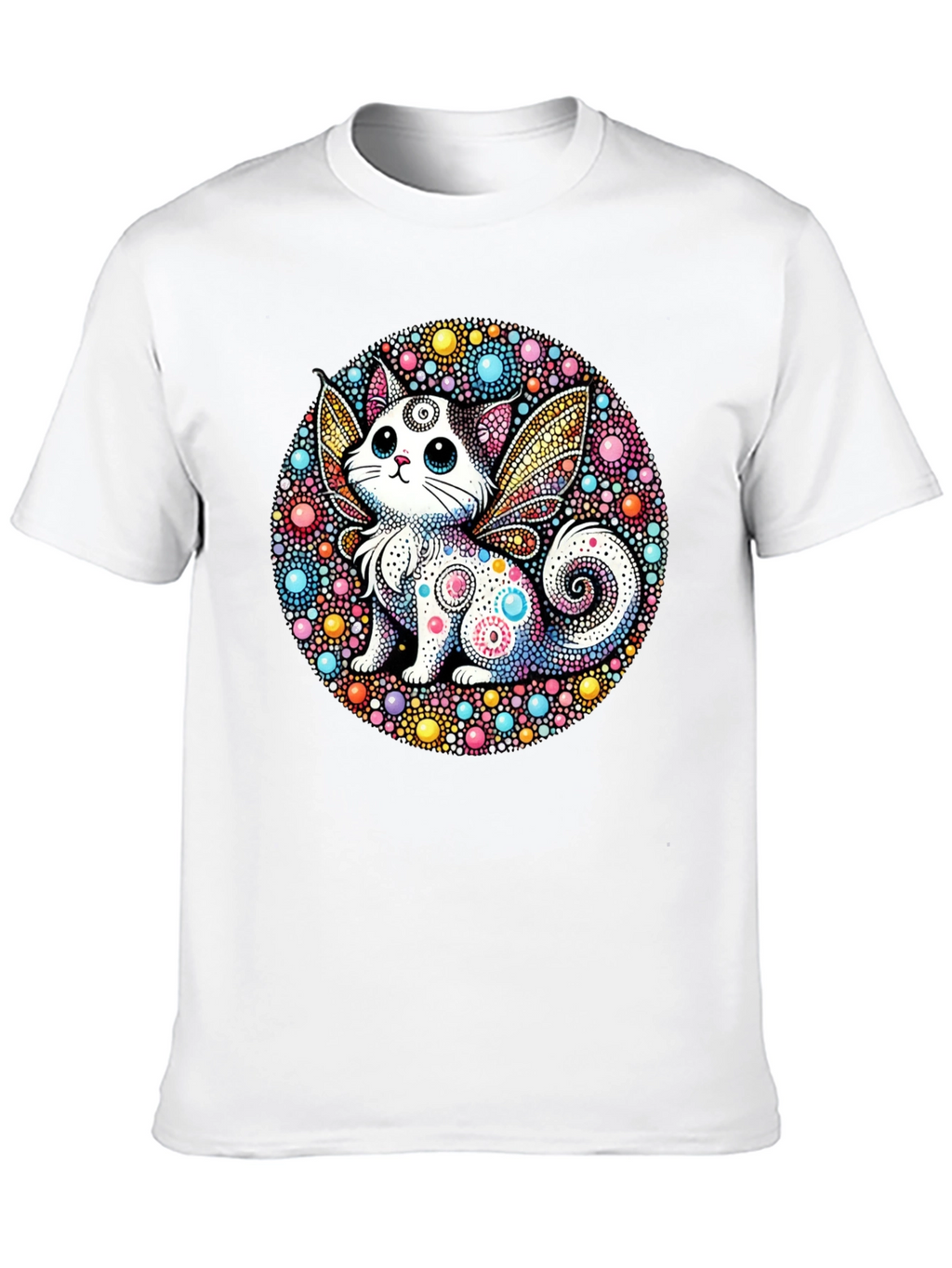 Whimsical Cat Fairy Black T-Shirt