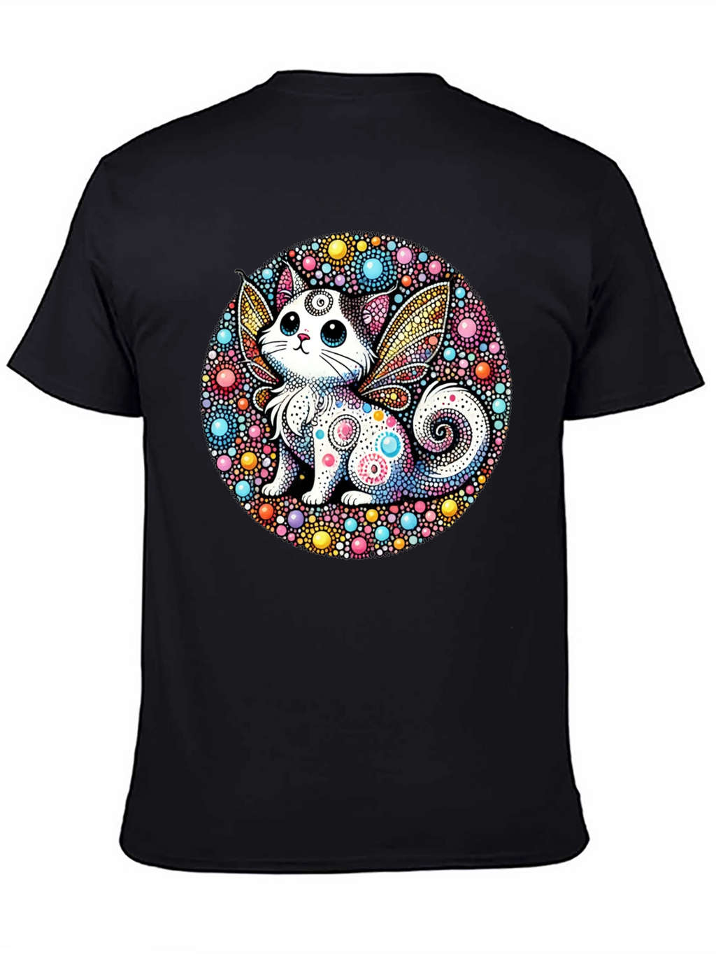 Whimsical Cat Fairy Black T-Shirt