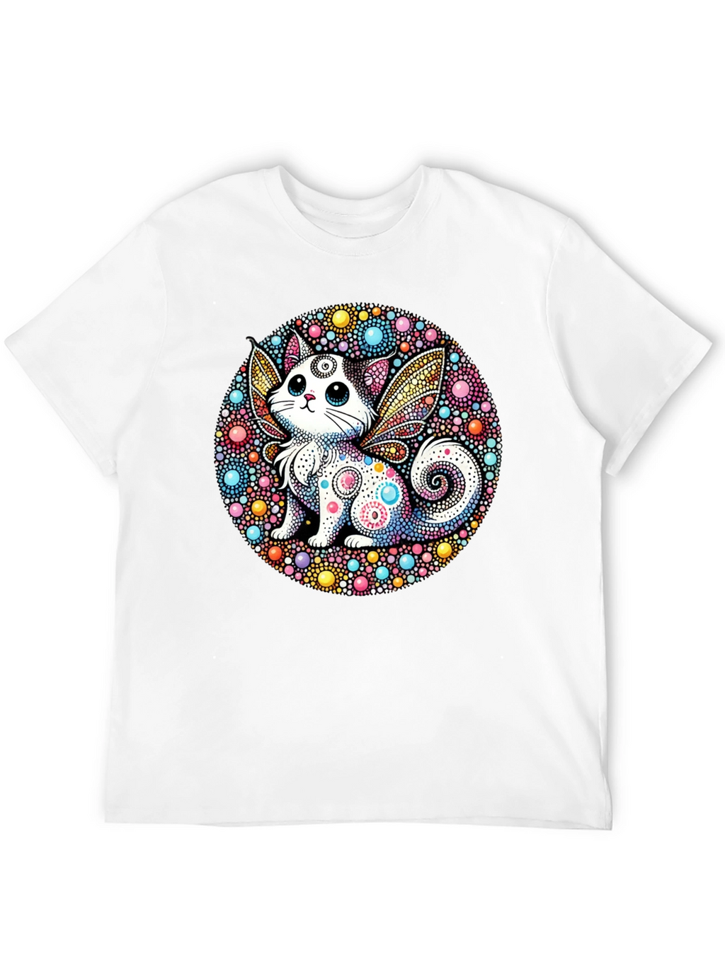Whimsical Cat Fairy Black T-Shirt