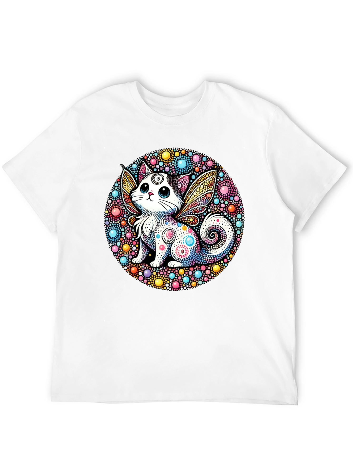 Whimsical Cat Fairy Black T-Shirt