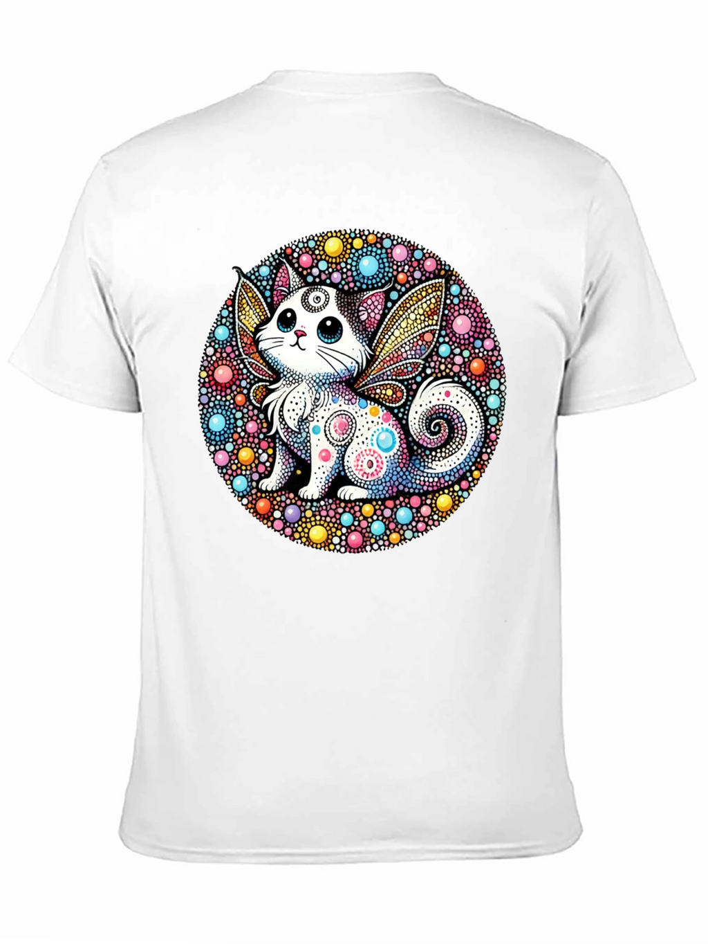 Whimsical Cat Fairy Black T-Shirt