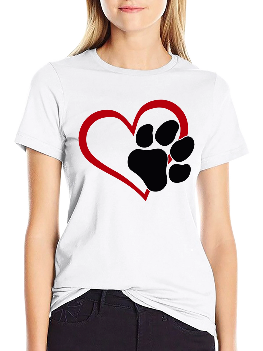Paw Print Heart T-Shirt - Black