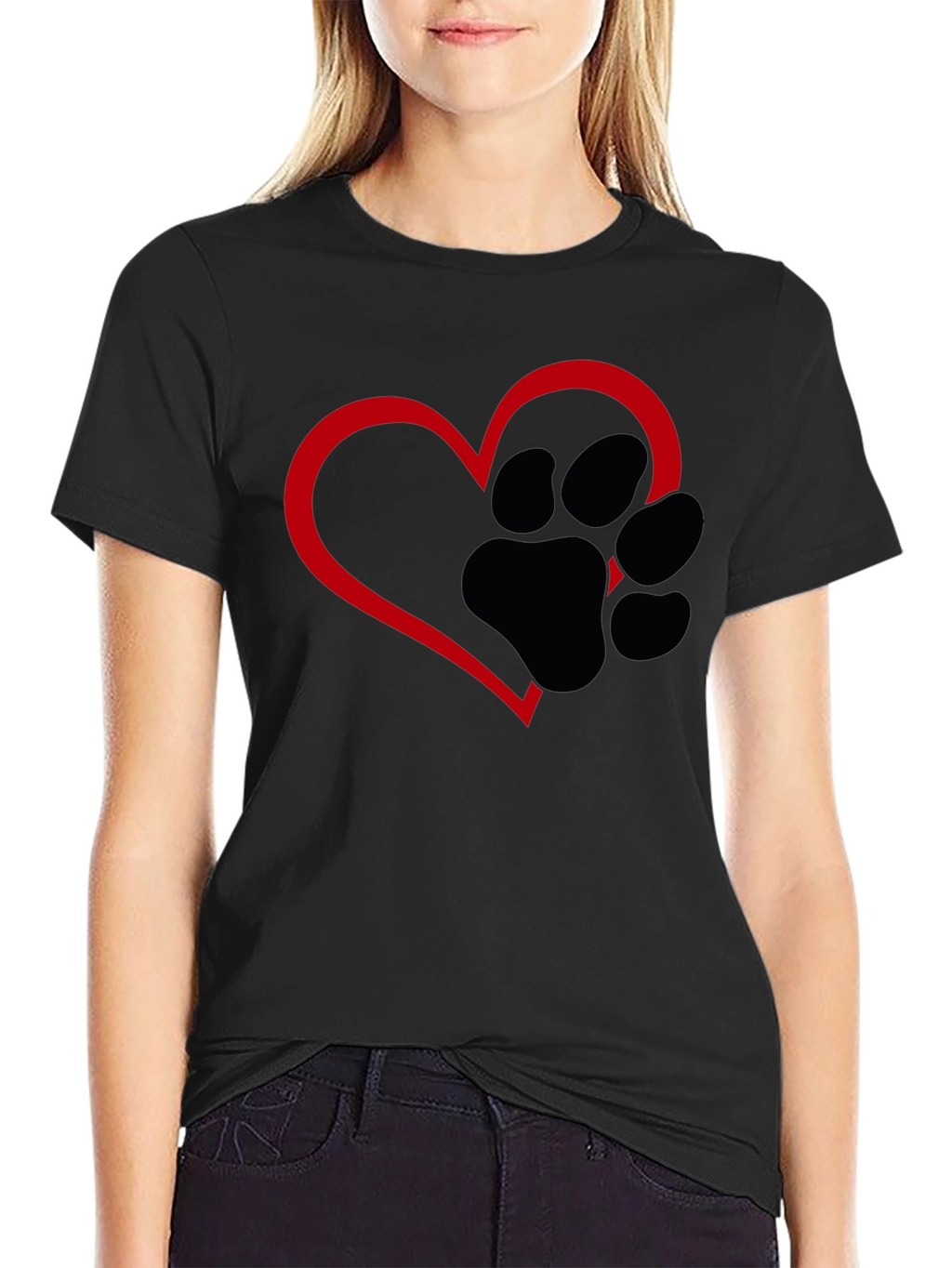 Paw Print Heart T-Shirt - Black