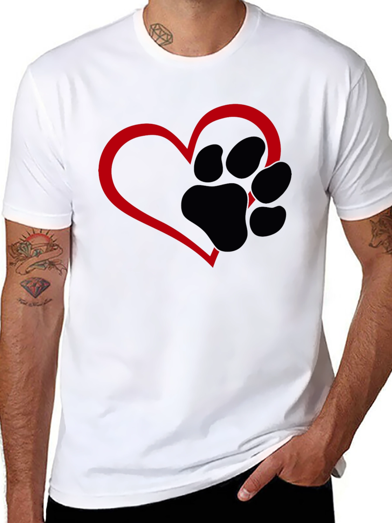 Paw Print Heart T-Shirt - Black