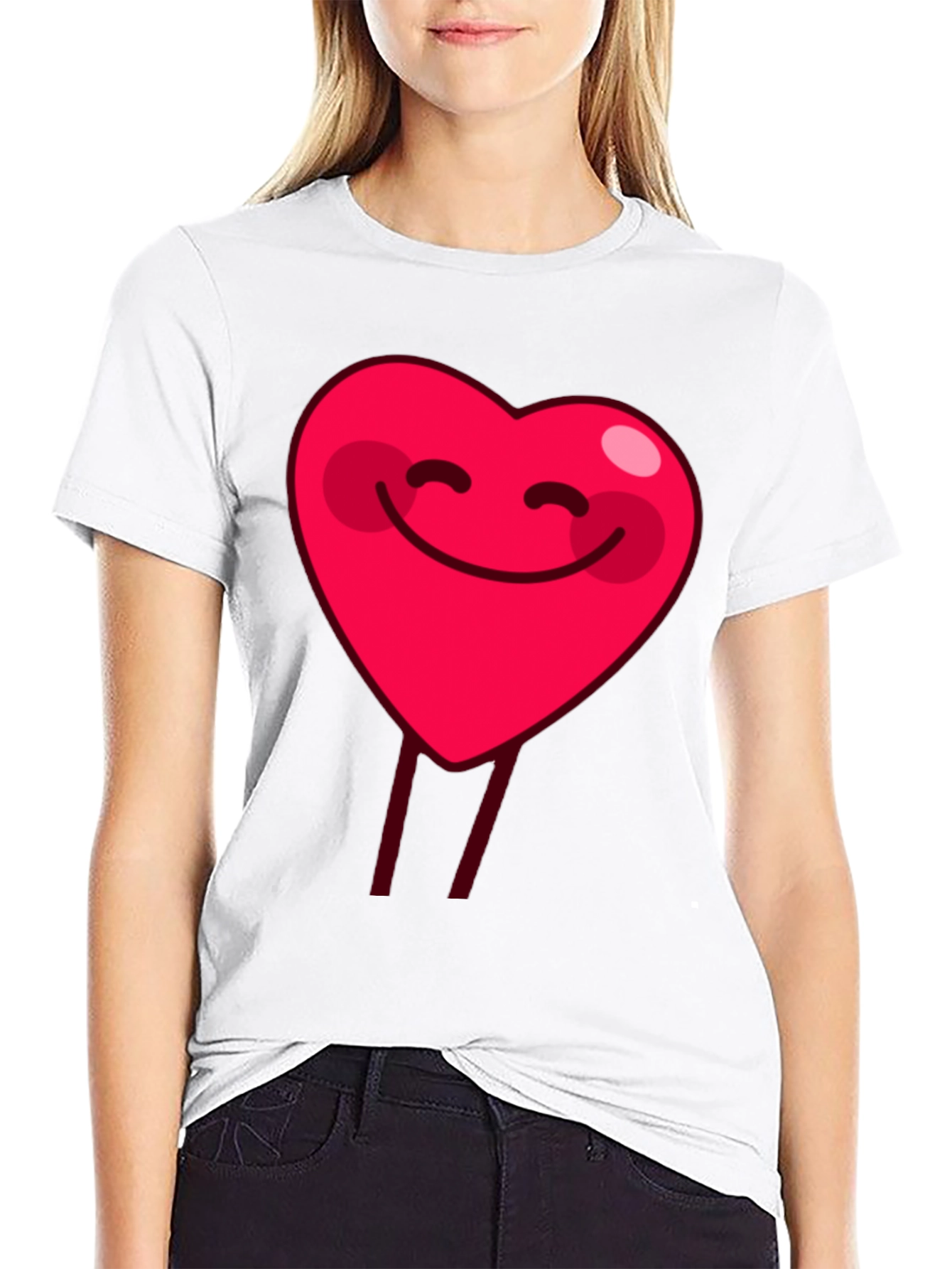 Smiling Heart Graphic Tee - Black Cotton Casual Shirt