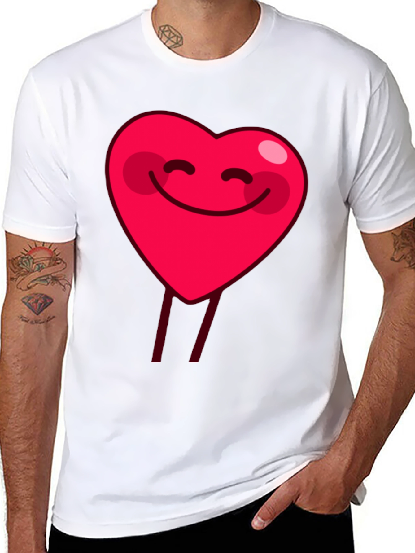 Smiling Heart Graphic Tee - Black Cotton Casual Shirt