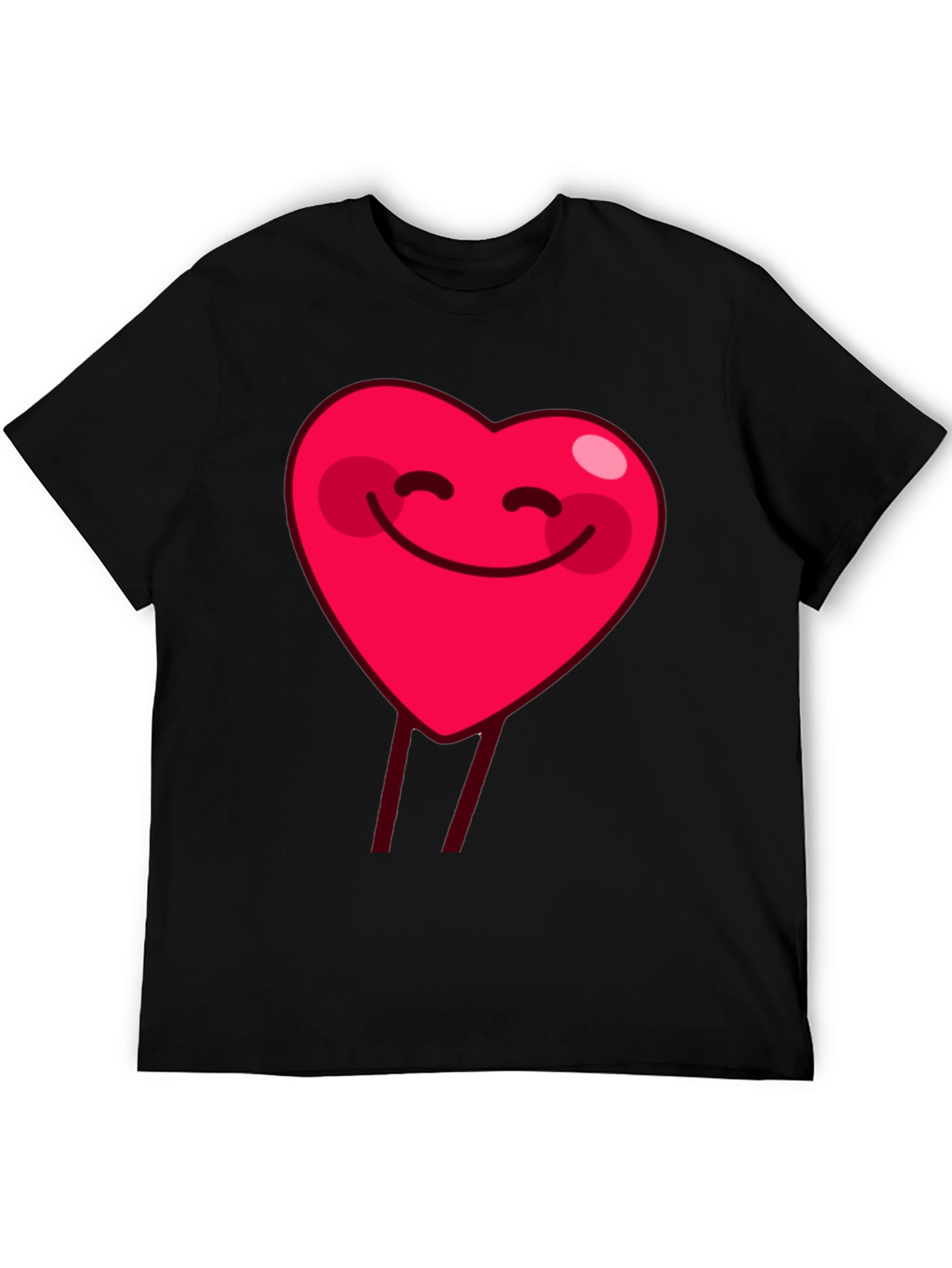 Smiling Heart Graphic Tee - Black Cotton Casual Shirt