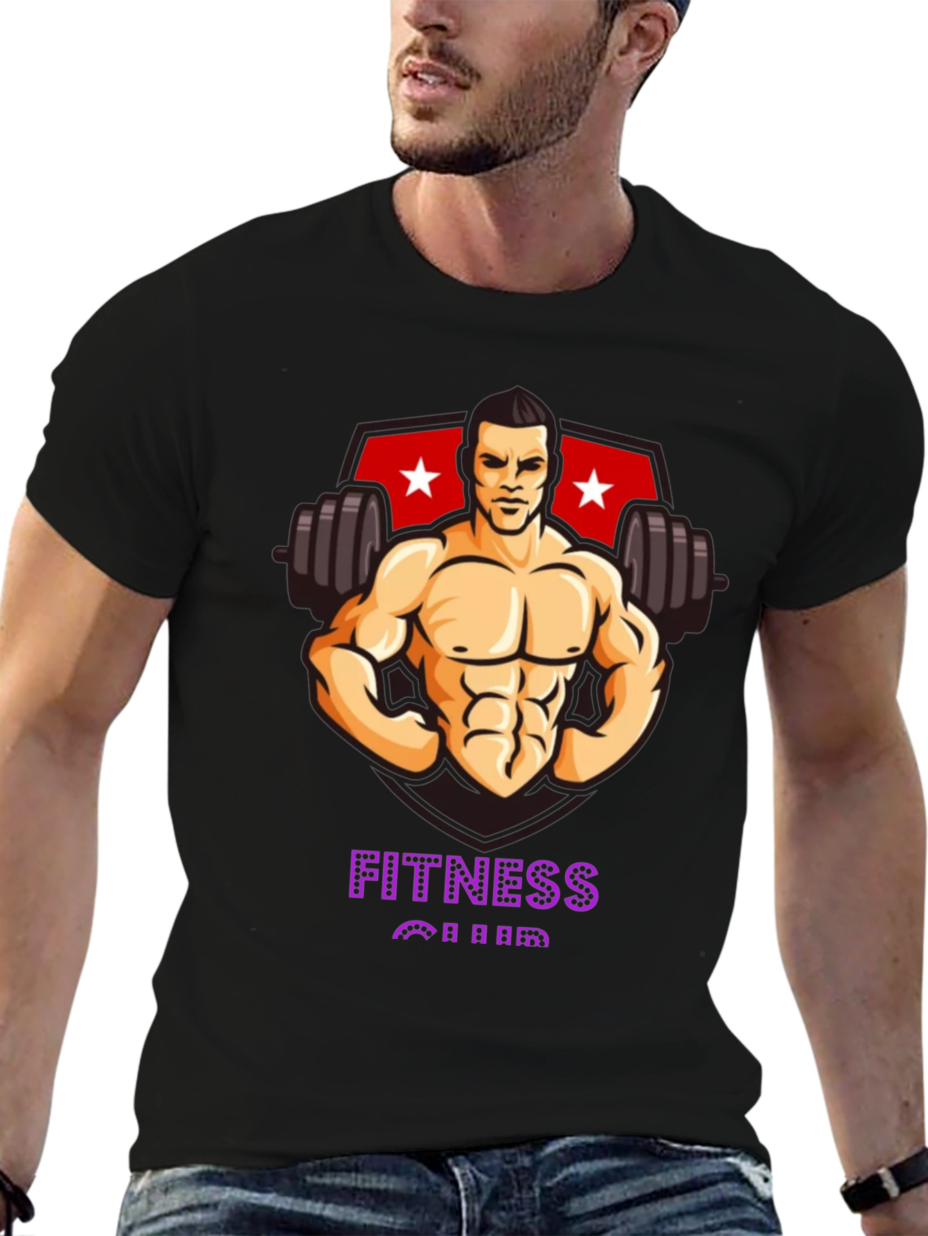 Fitness Club Graphic T-Shirt - Black Cotton Gym Tee