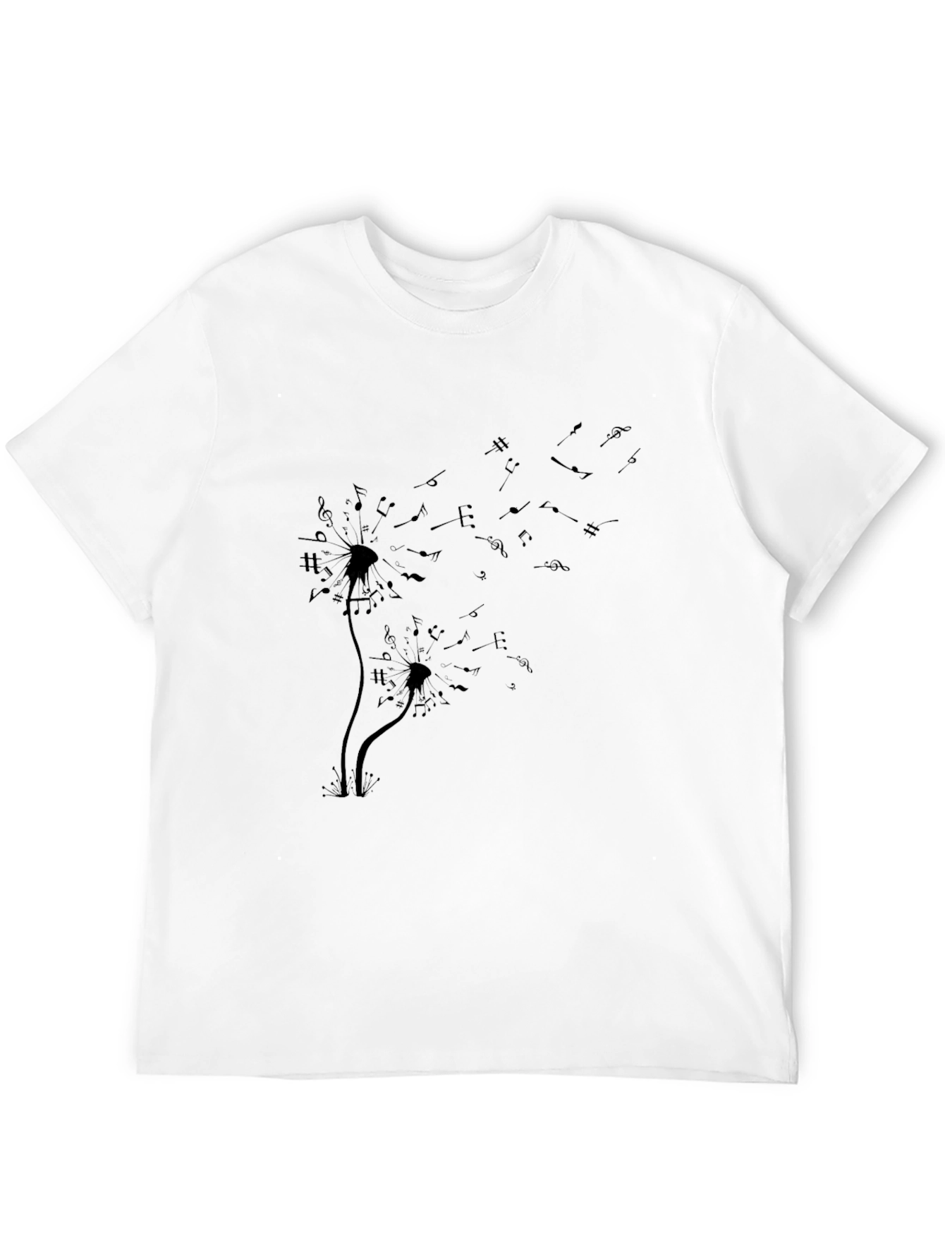 Musical Dandelion Print Black T-Shirt