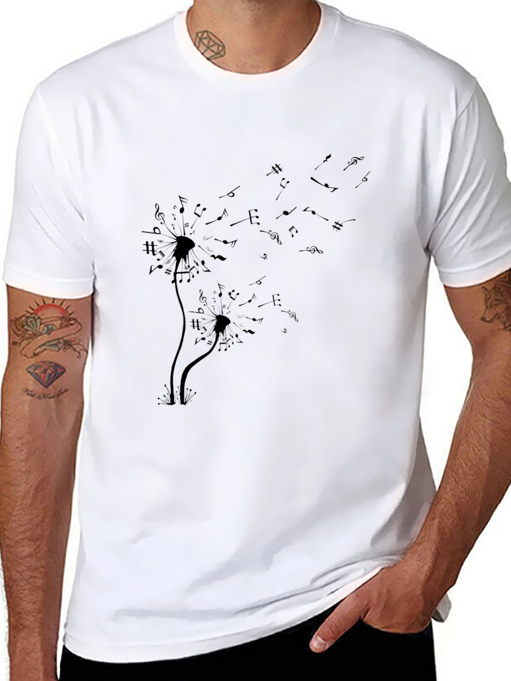 Musical Dandelion Print Black T-Shirt