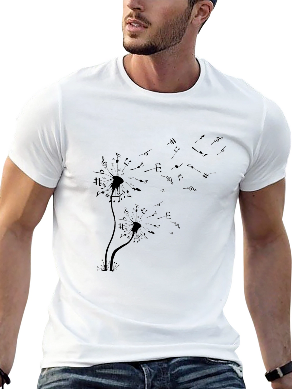 Musical Dandelion Print Black T-Shirt