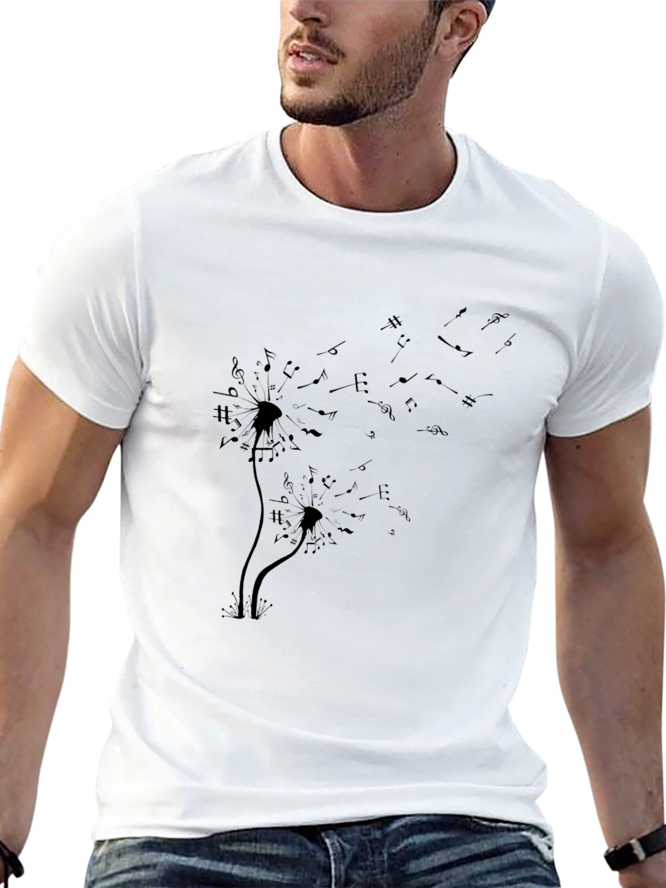 Musical Dandelion Print Black T-Shirt