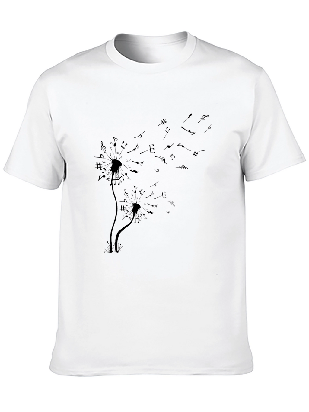 Musical Dandelion Print Black T-Shirt