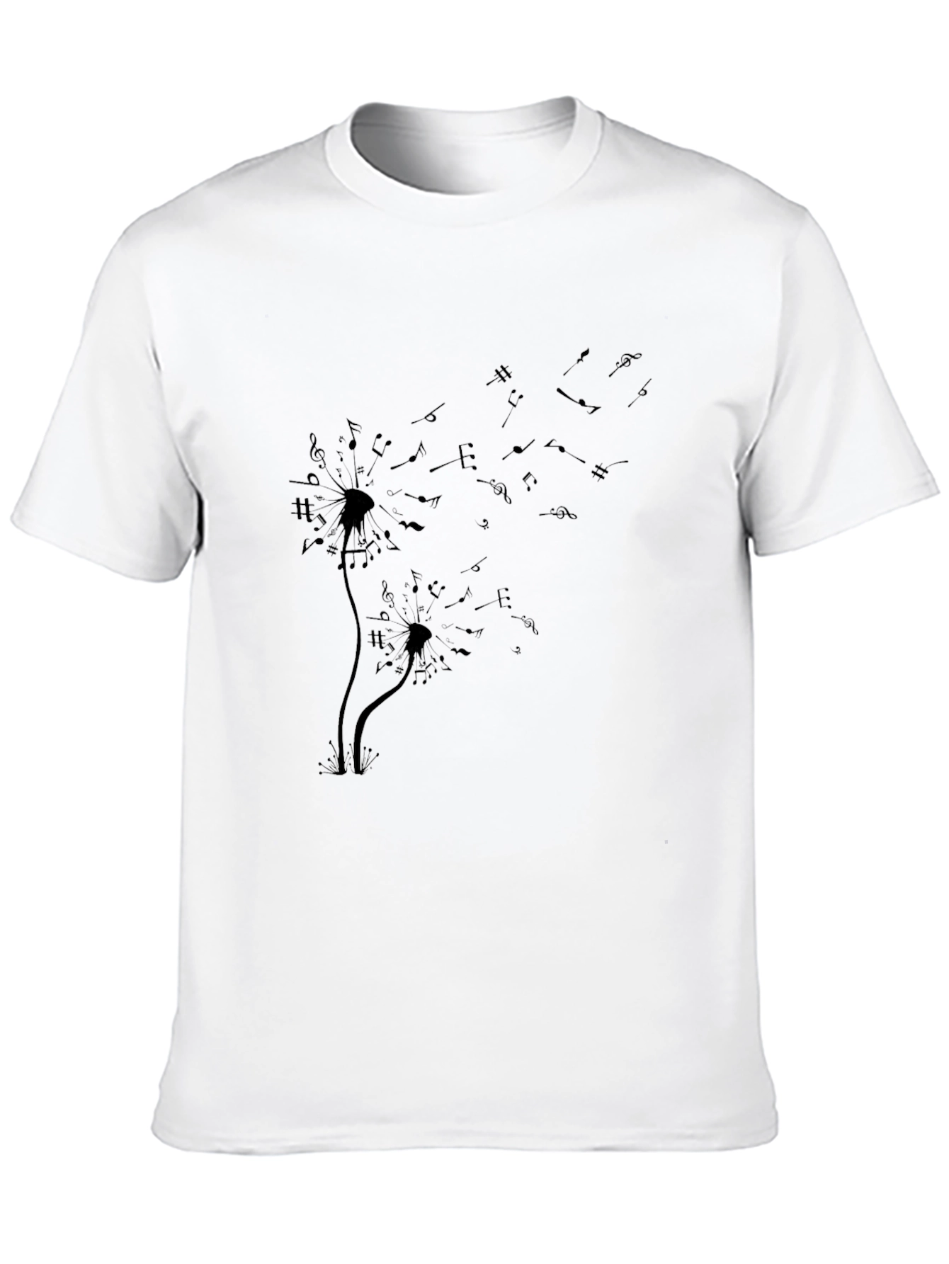 Musical Dandelion Print Black T-Shirt