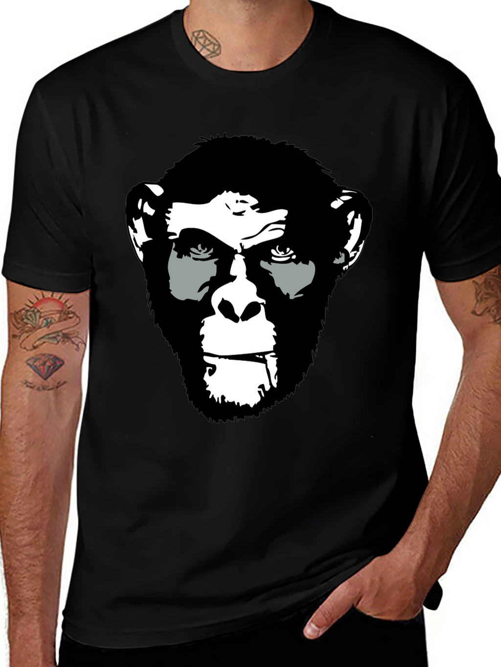 Ape Face Graphic Print Black T-Shirt