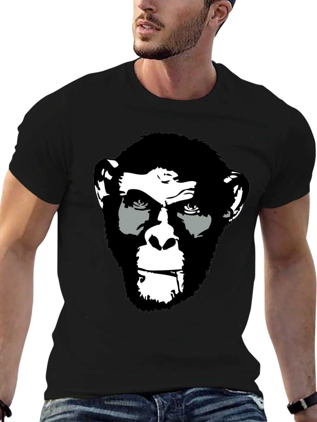 Ape Face Graphic Print Black T-Shirt